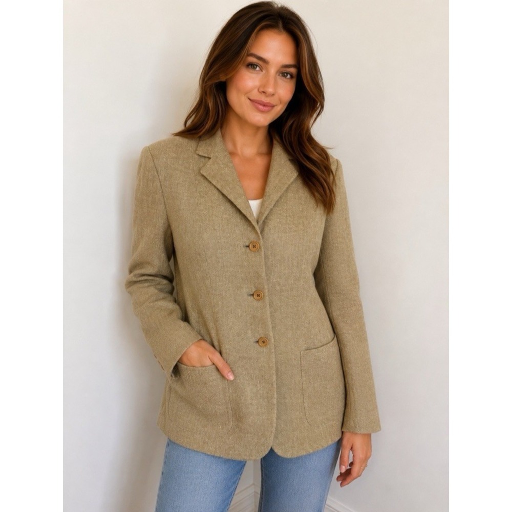 Vintage Darabin Ltd Blazer Size 8/10 Beige Linen‎ Look Italian Made Wool Classic